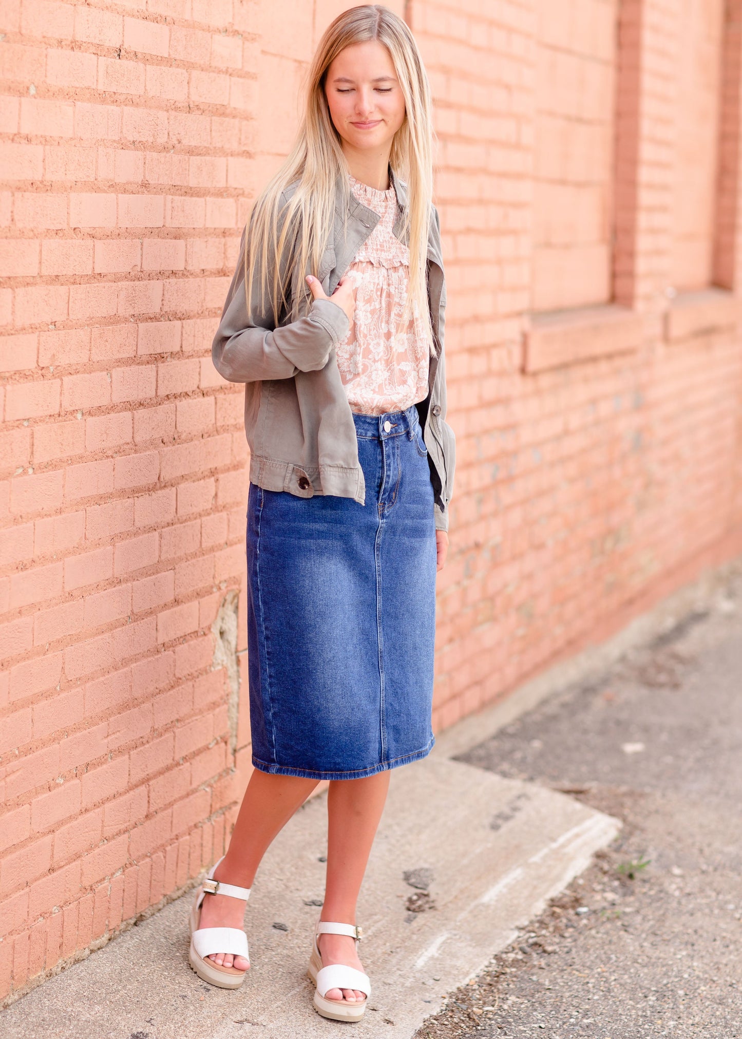 Remi Dark Wash Denim Midi Skirt Skirts