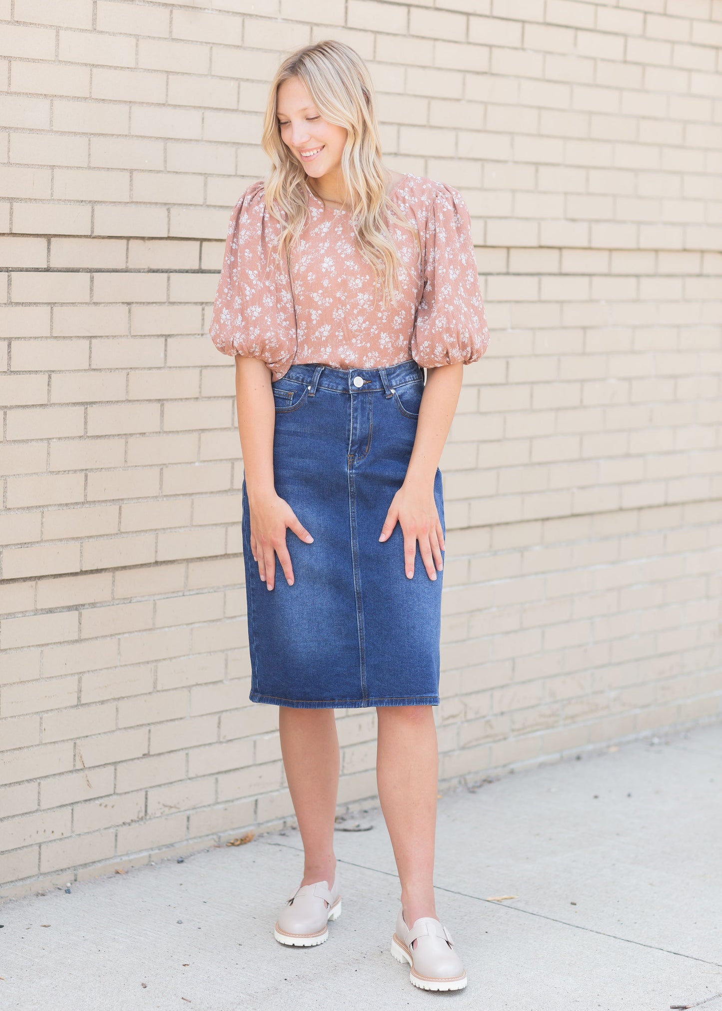 Remi Dark Wash Denim Midi Skirt Skirts