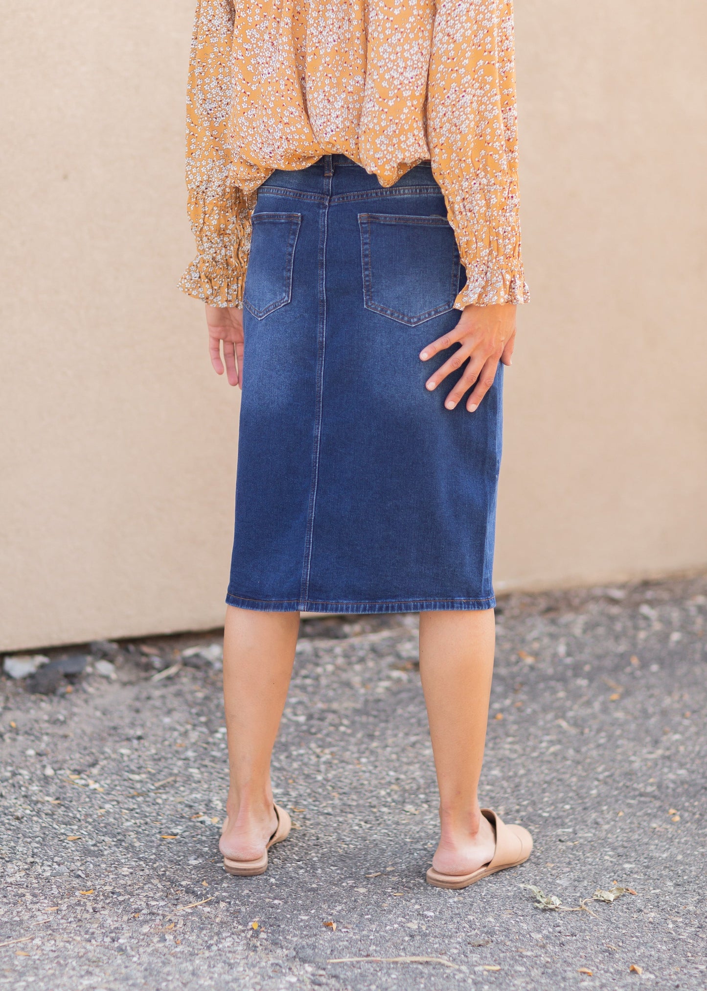 Remi Dark Wash Denim Midi Skirt Skirts