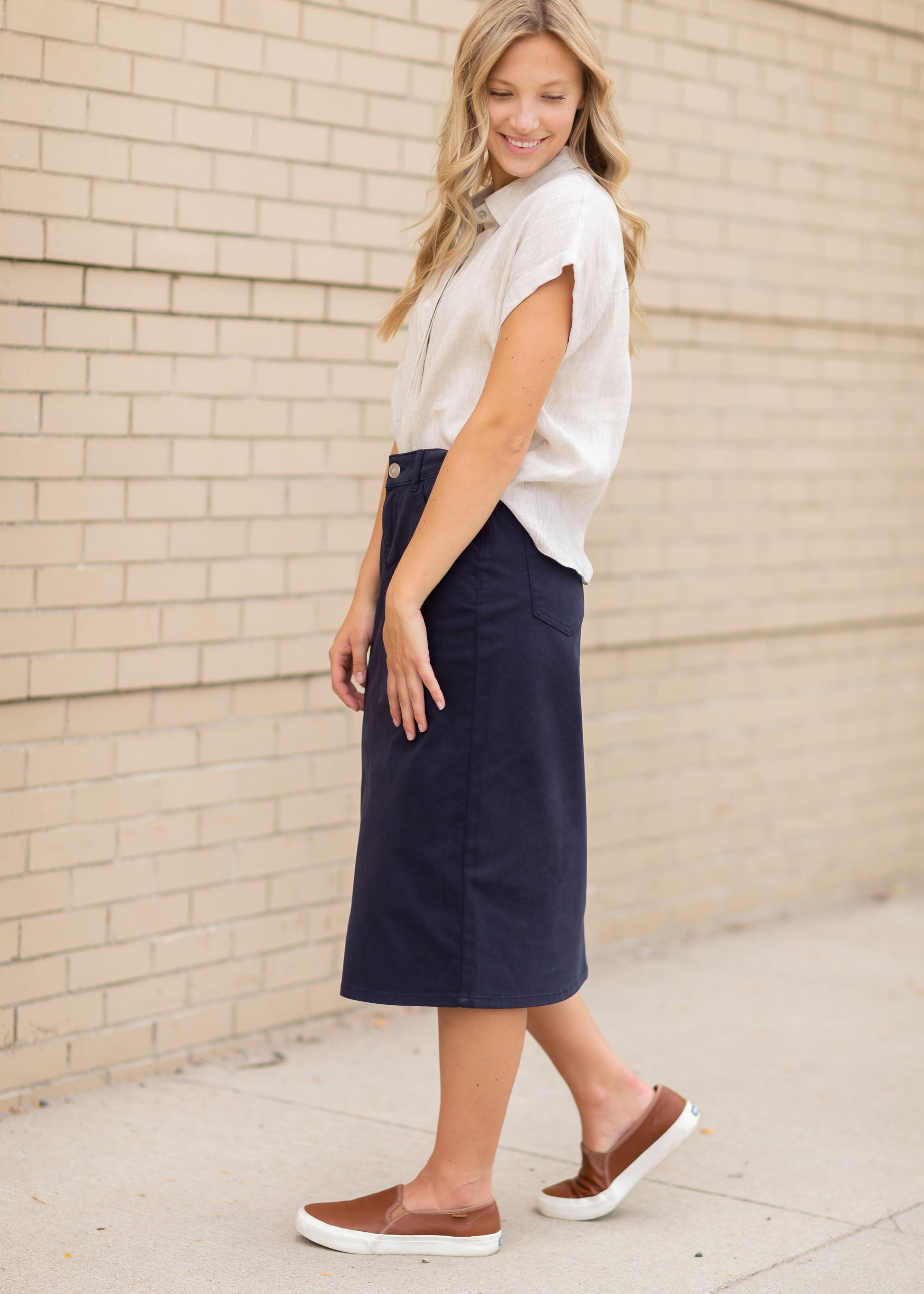 Remi Navy Night Denim Midi Skirt Skirts