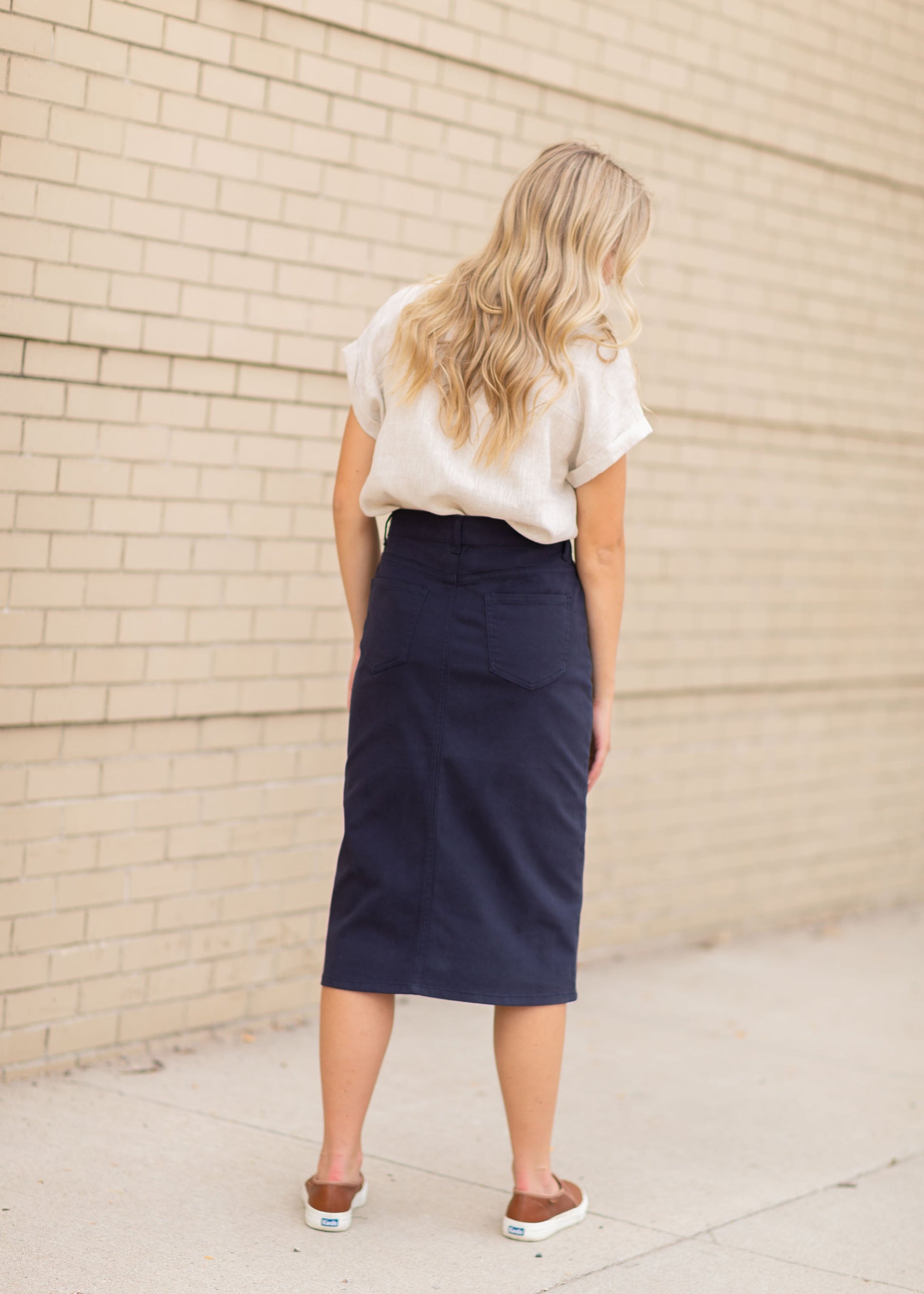 Remi Navy Night Denim Midi Skirt Skirts