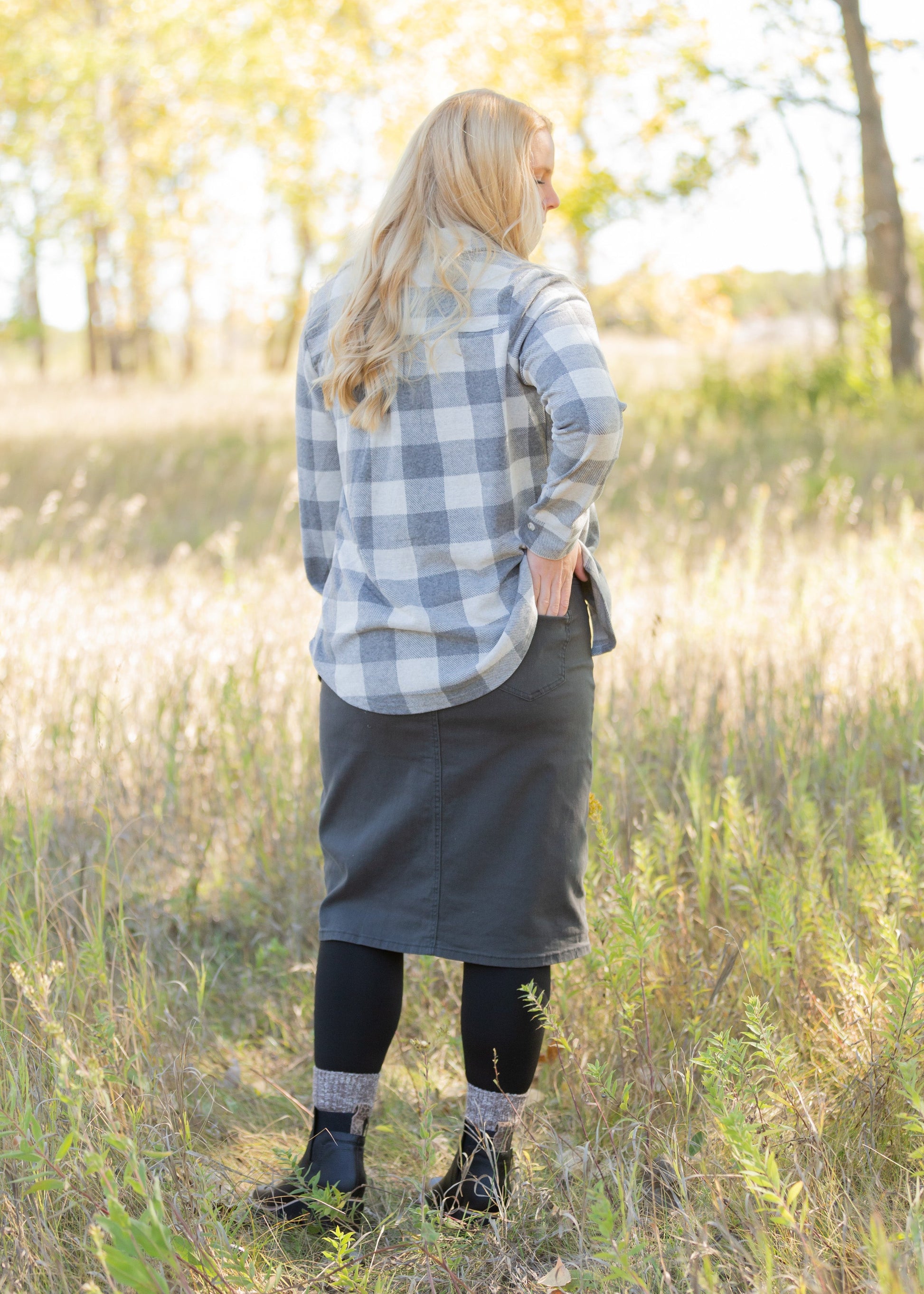 Remi Smokey Charcoal Denim Midi Skirt Skirts