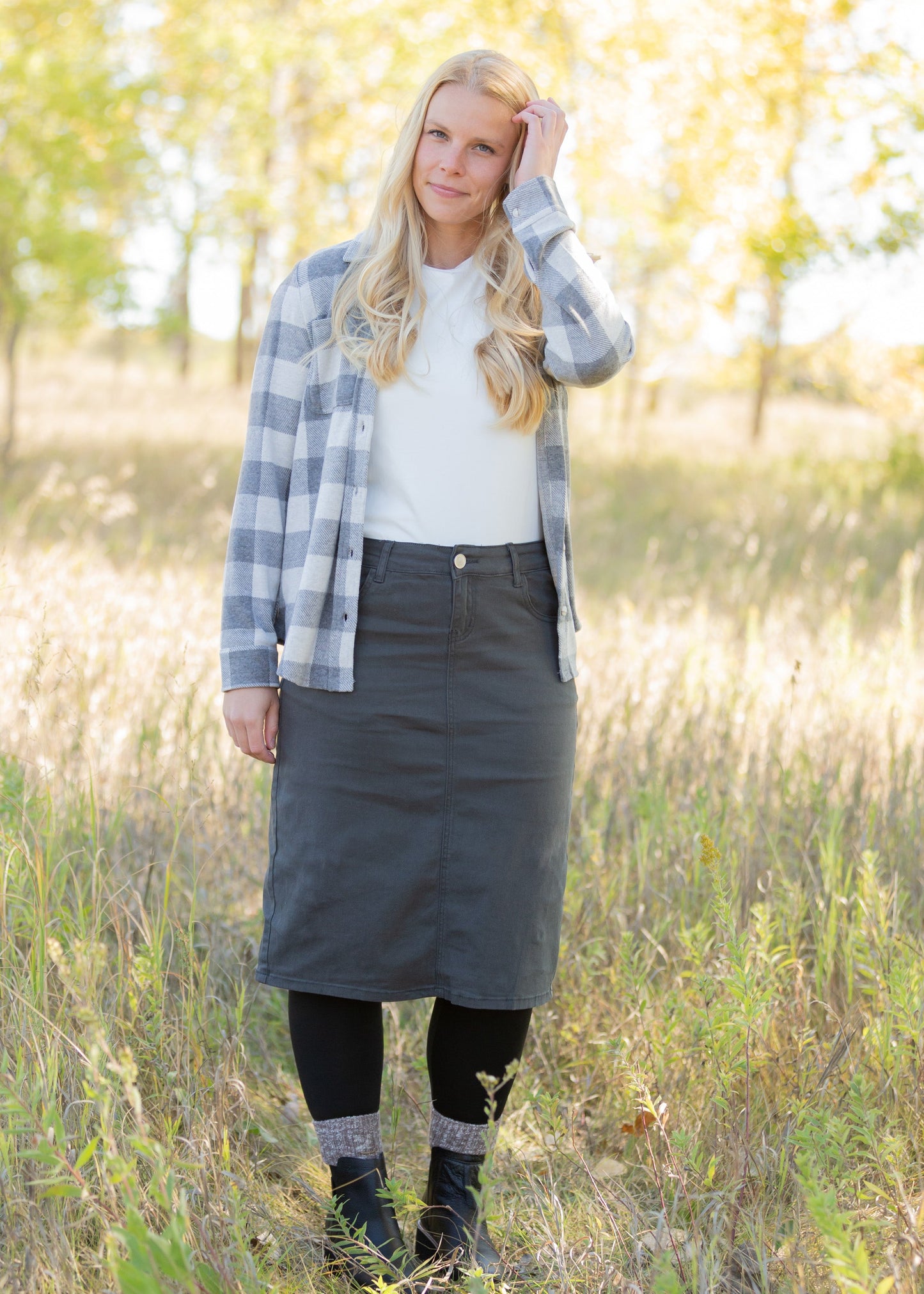 Remi Smokey Charcoal Denim Midi Skirt Skirts