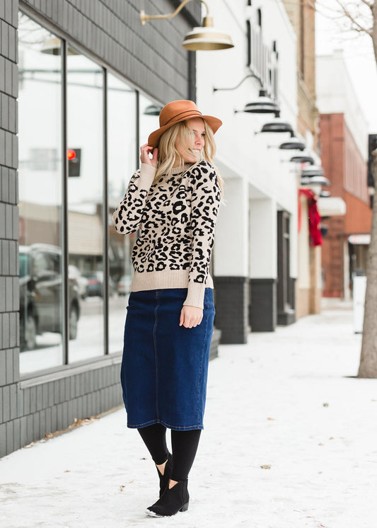 Ribbed Leopard Print Sweater - FINAL SALE Tops