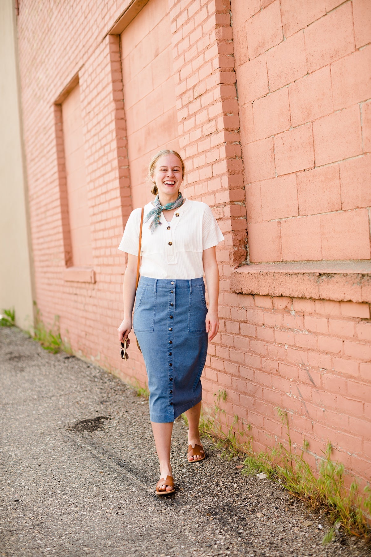 White modest v-neck button detail top