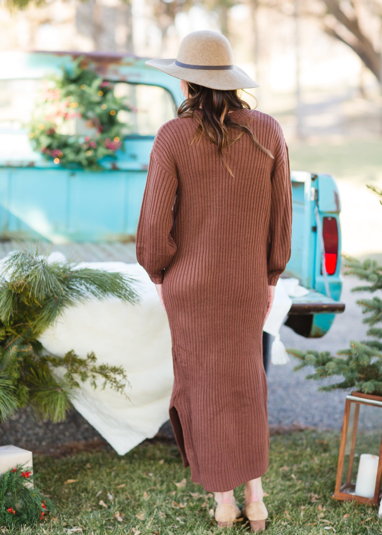 Ribbed V-neck Long Sleeve Sweater Dress - FINAL SALE Dresses