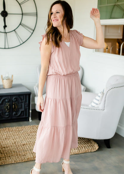 Rose Ruffled Sheen Dress - FINAL SALE Dresses