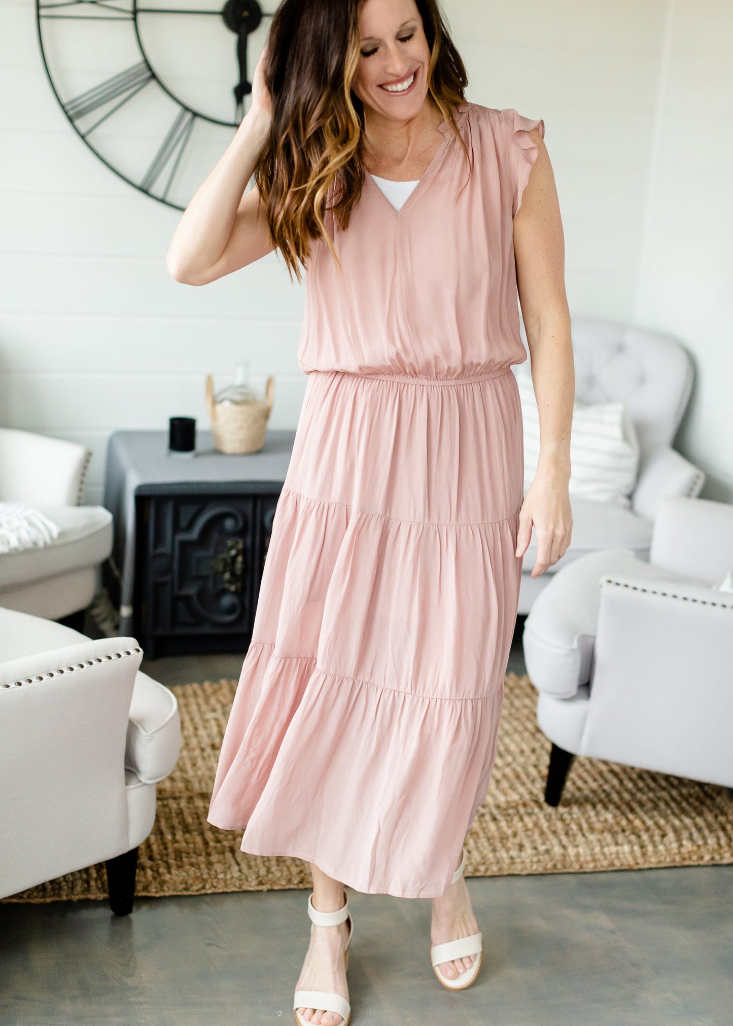 Rose Ruffled Sheen Dress - FINAL SALE Dresses