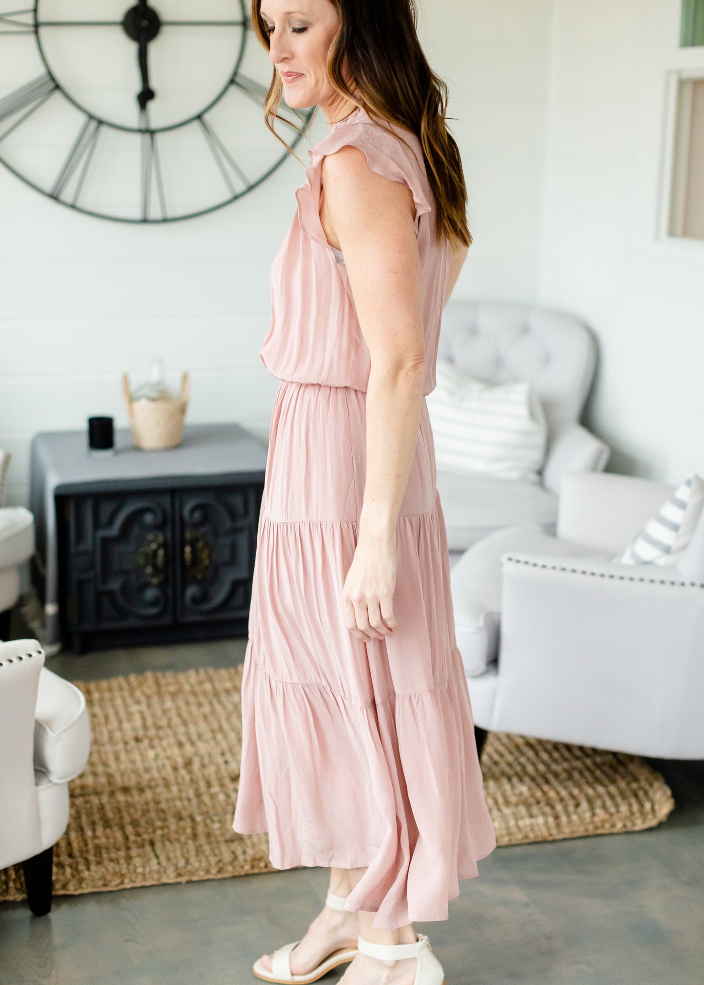 Rose Ruffled Sheen Dress - FINAL SALE Dresses