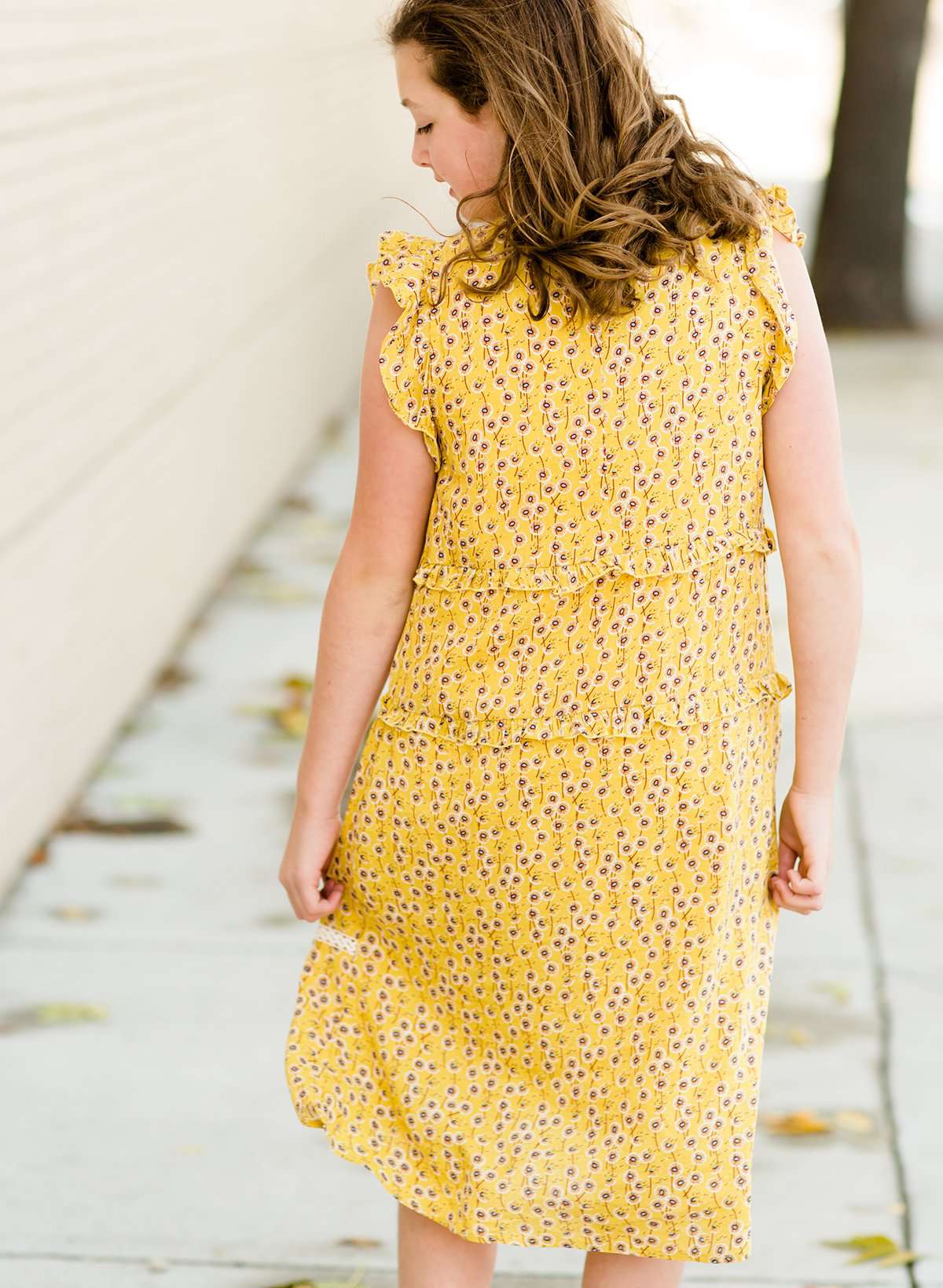 Modest girls and conservative teens mustard floral midi dress