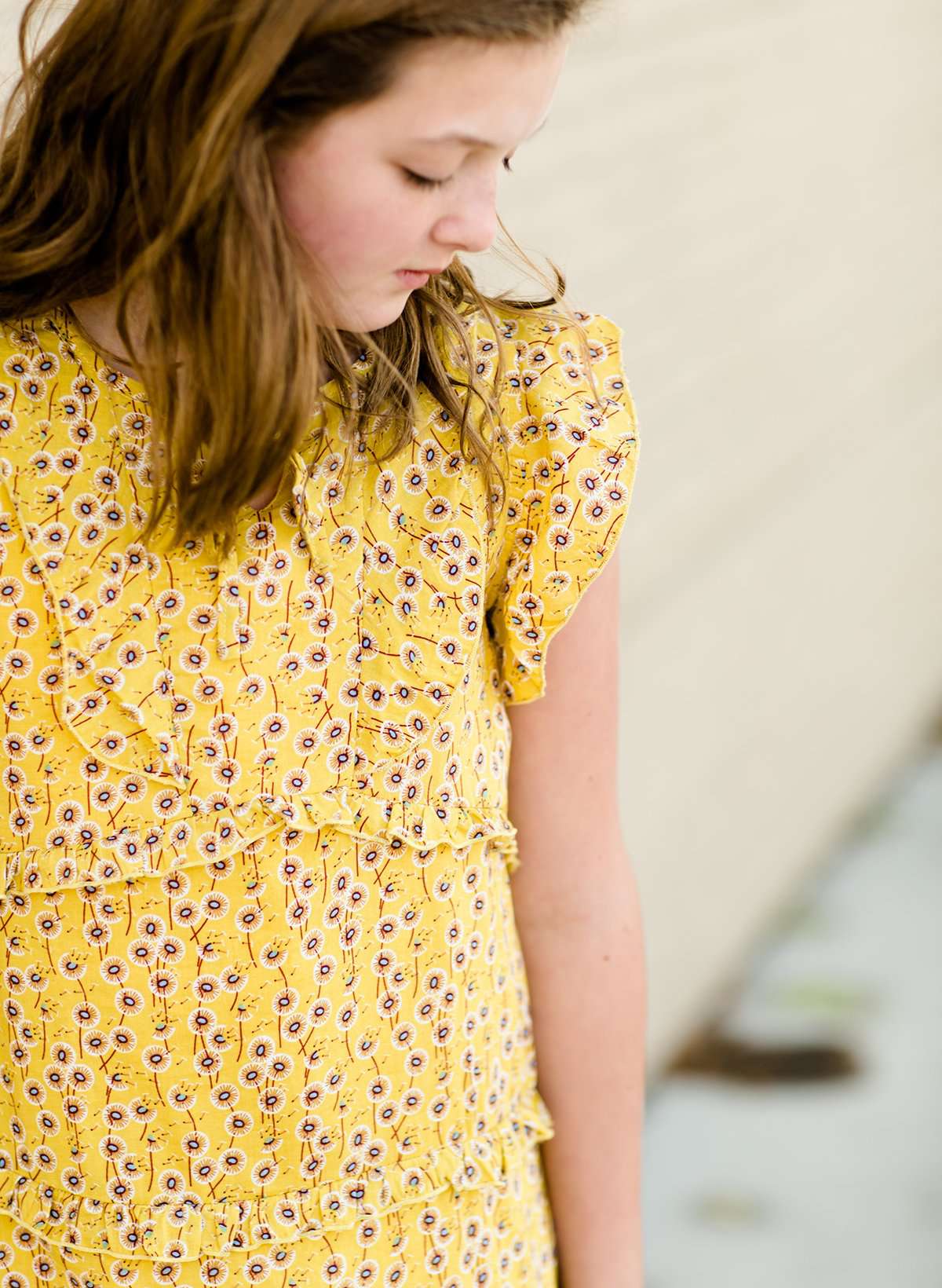 Modest girls and conservative teens mustard floral midi dress