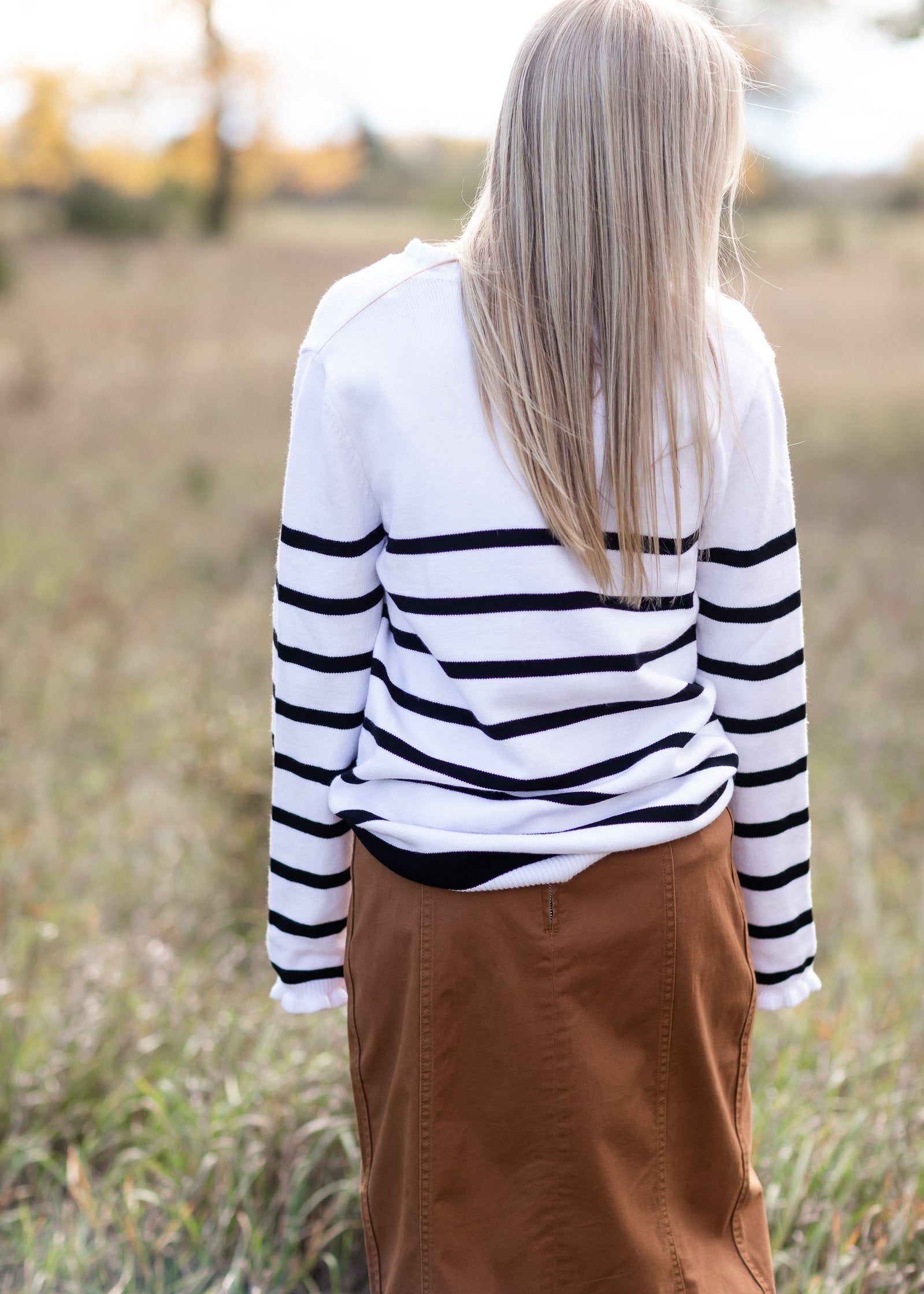 Ruffle Hem Detail Striped Cardigan Tops Mazik