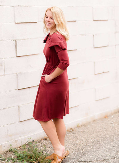 Red Ruffle Midi Dress Modest Women's Clothing