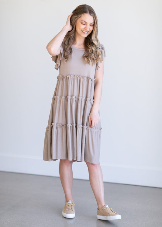 Ruffle Sleeve Tiered Midi Dress Dresses