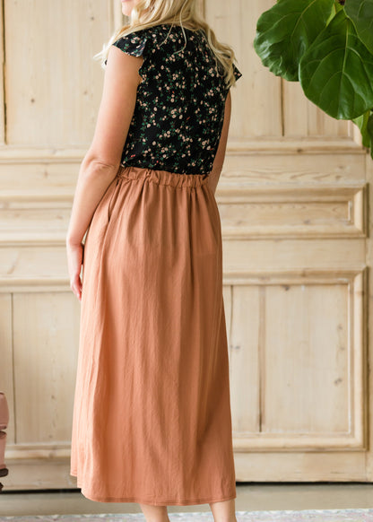 Rust Button Front Tie Midi Skirt - FINAL SALE Skirts