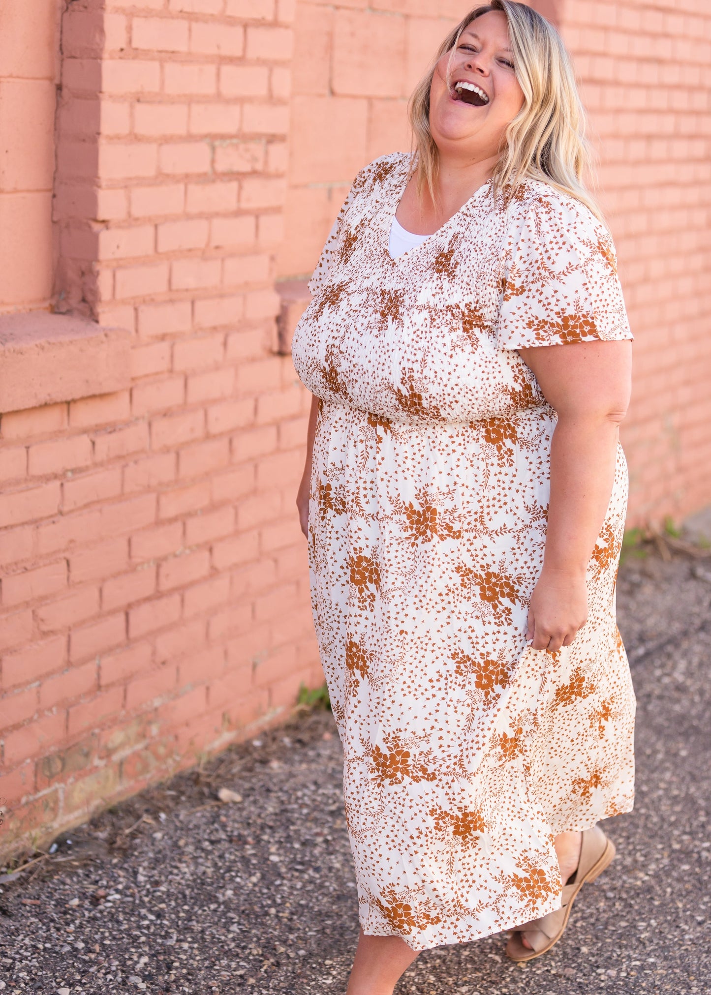 Rust Floral Smocked Flowy Midi Dress - FINAL SALE Dresses