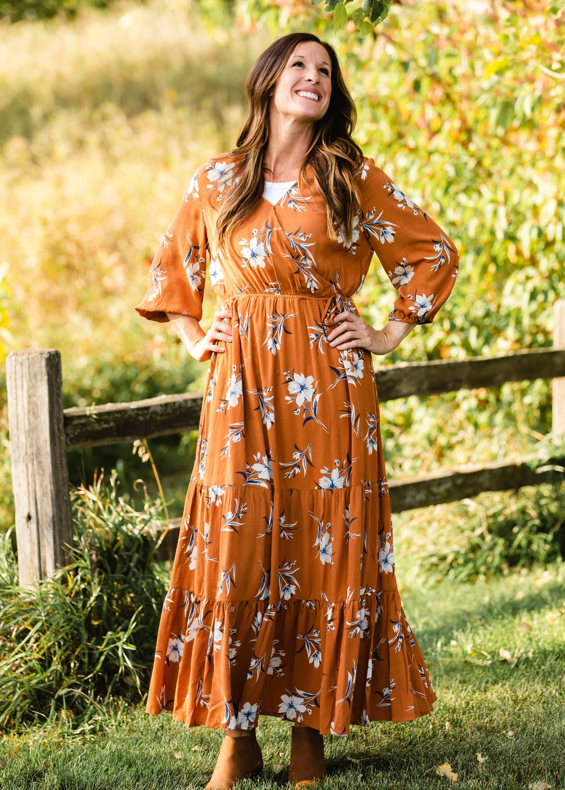 Rust Floral Wrap Maxi Dress Dresses