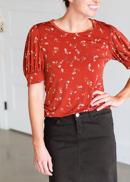 Rust Puff Sleeve Floral Print Top - FINAL SALE Shirt