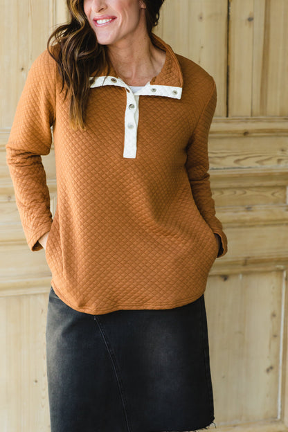 Rust Quilted Button Up Pullover - FINAL SALE Shirt