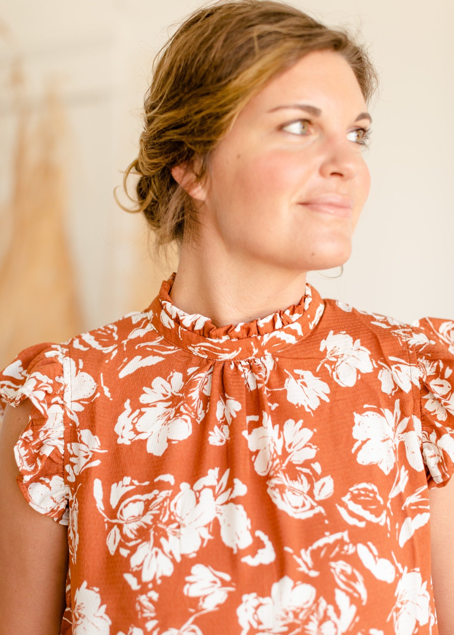 Rust Ruffle Sleeve Floral Top - FINAL SALE Tops VOY