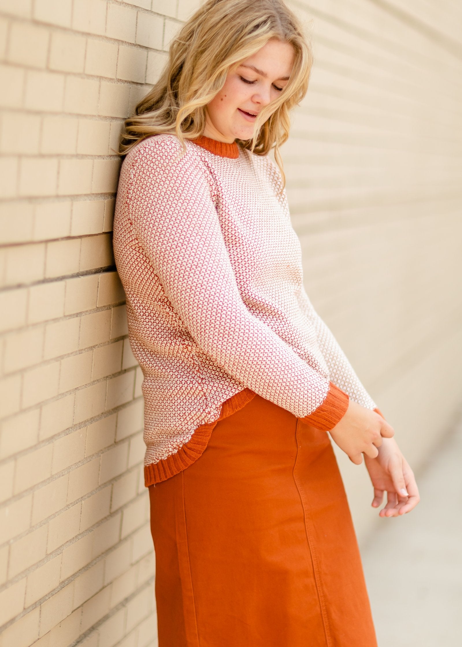 Rust Textured Crew Neck Sweater Tops Staccato