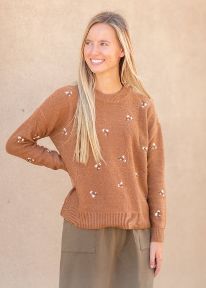 Rust Tiny Floral Sweater Tops