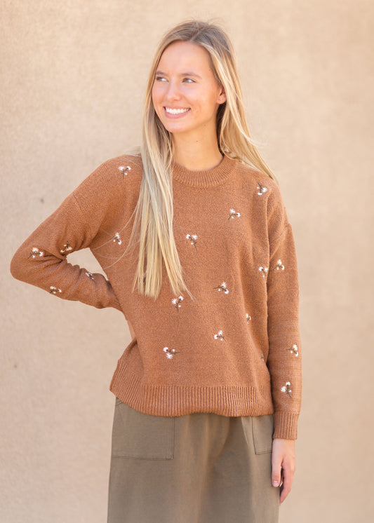 Rust Tiny Floral Sweater Tops