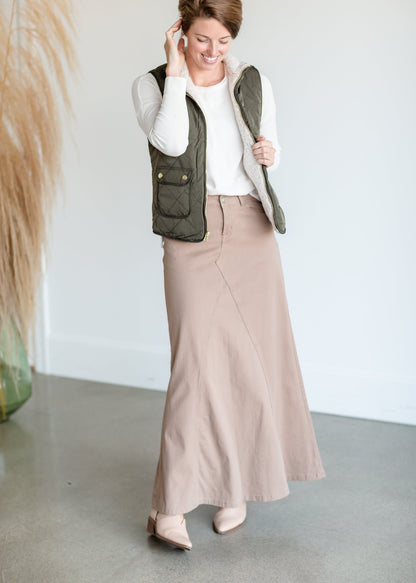 Ruth A-Line Long Khaki Skirt Skirts Inherit Co.