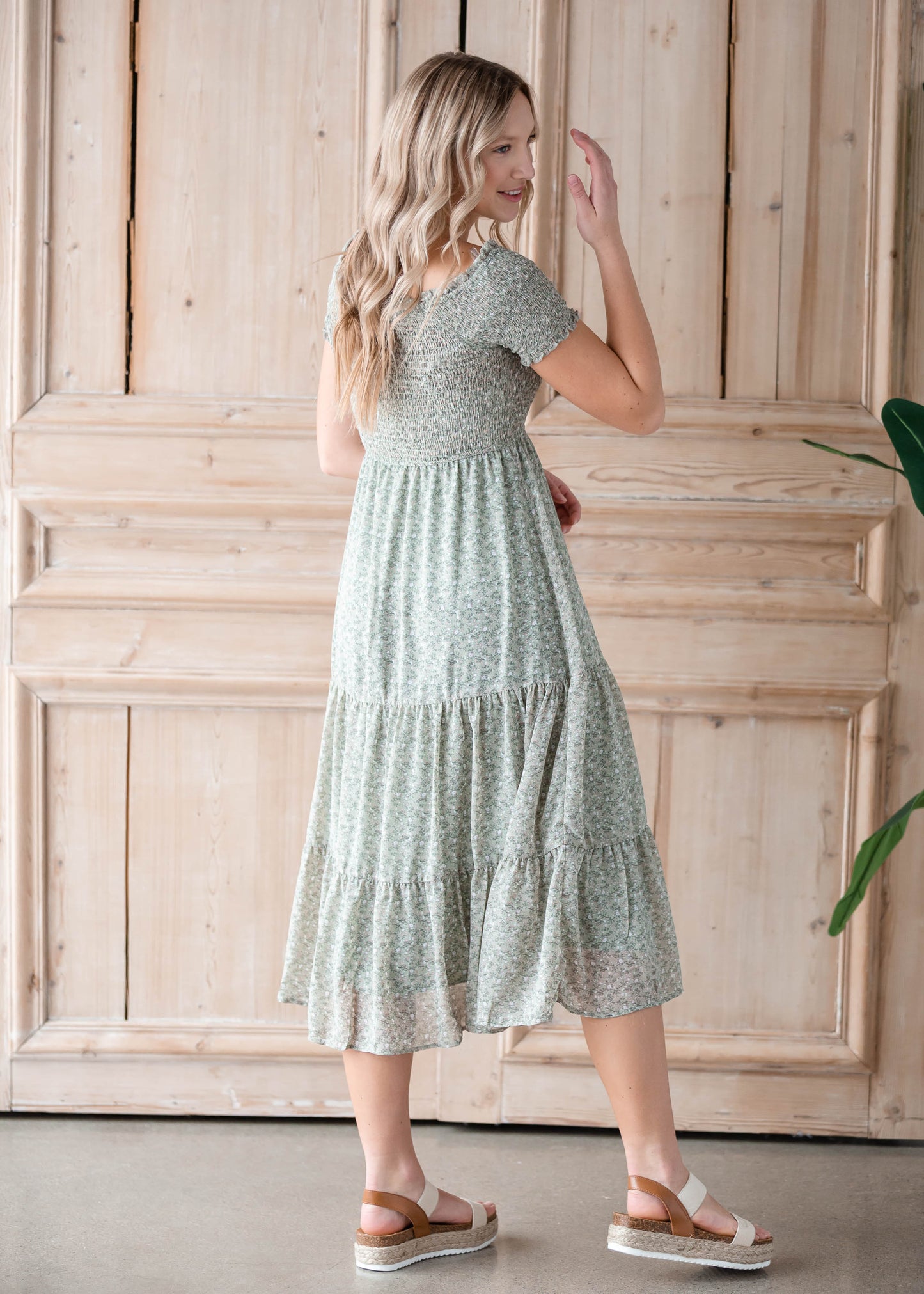 Sage Smocked Ditsy Print Midi Dress Dresses Hayden