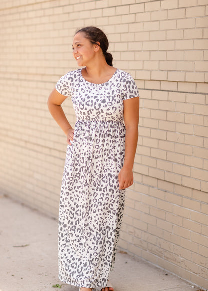 Short Sleeve Leopard Print Maxi Dress Dresses