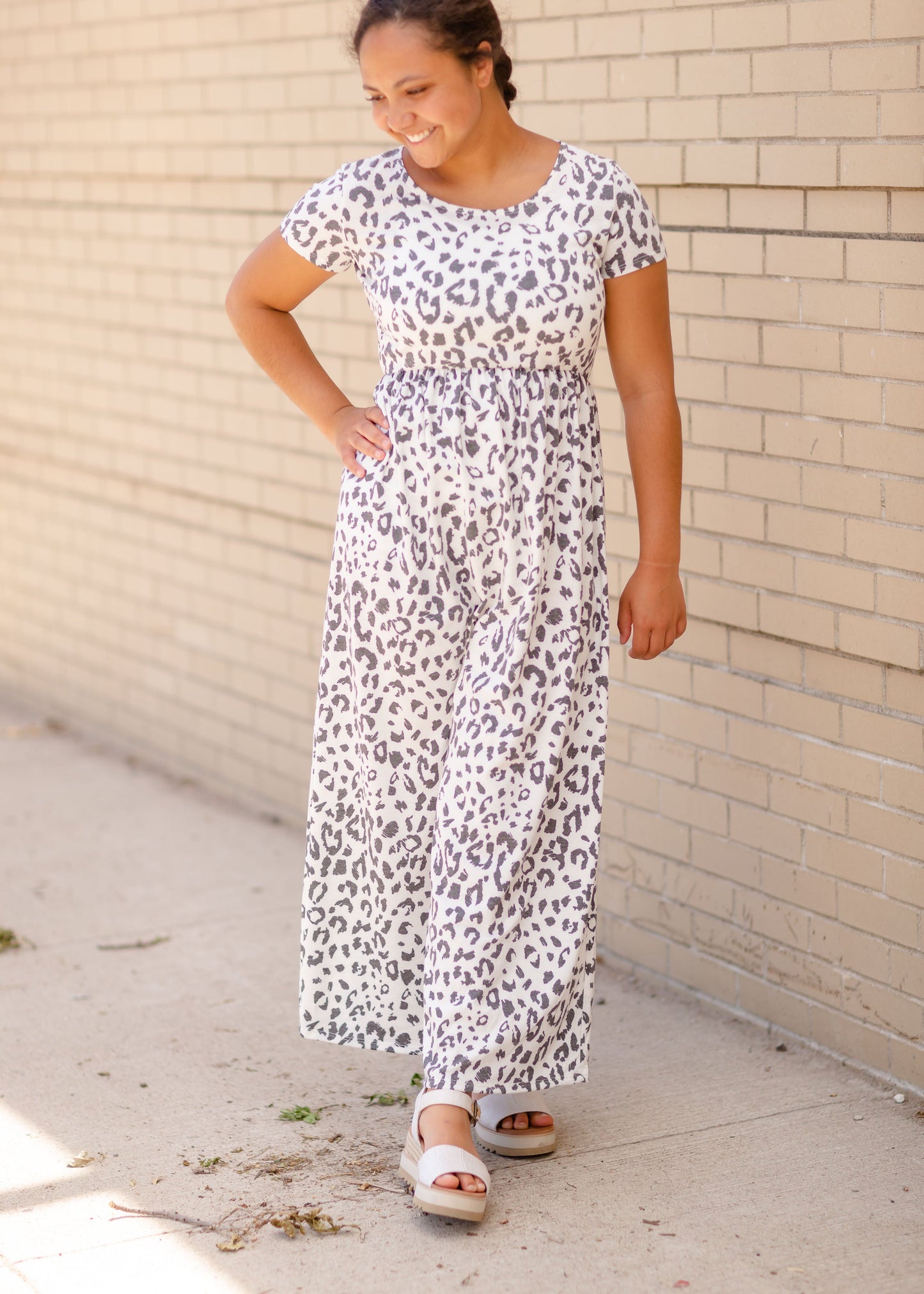 Short Sleeve Leopard Print Maxi Dress Dresses