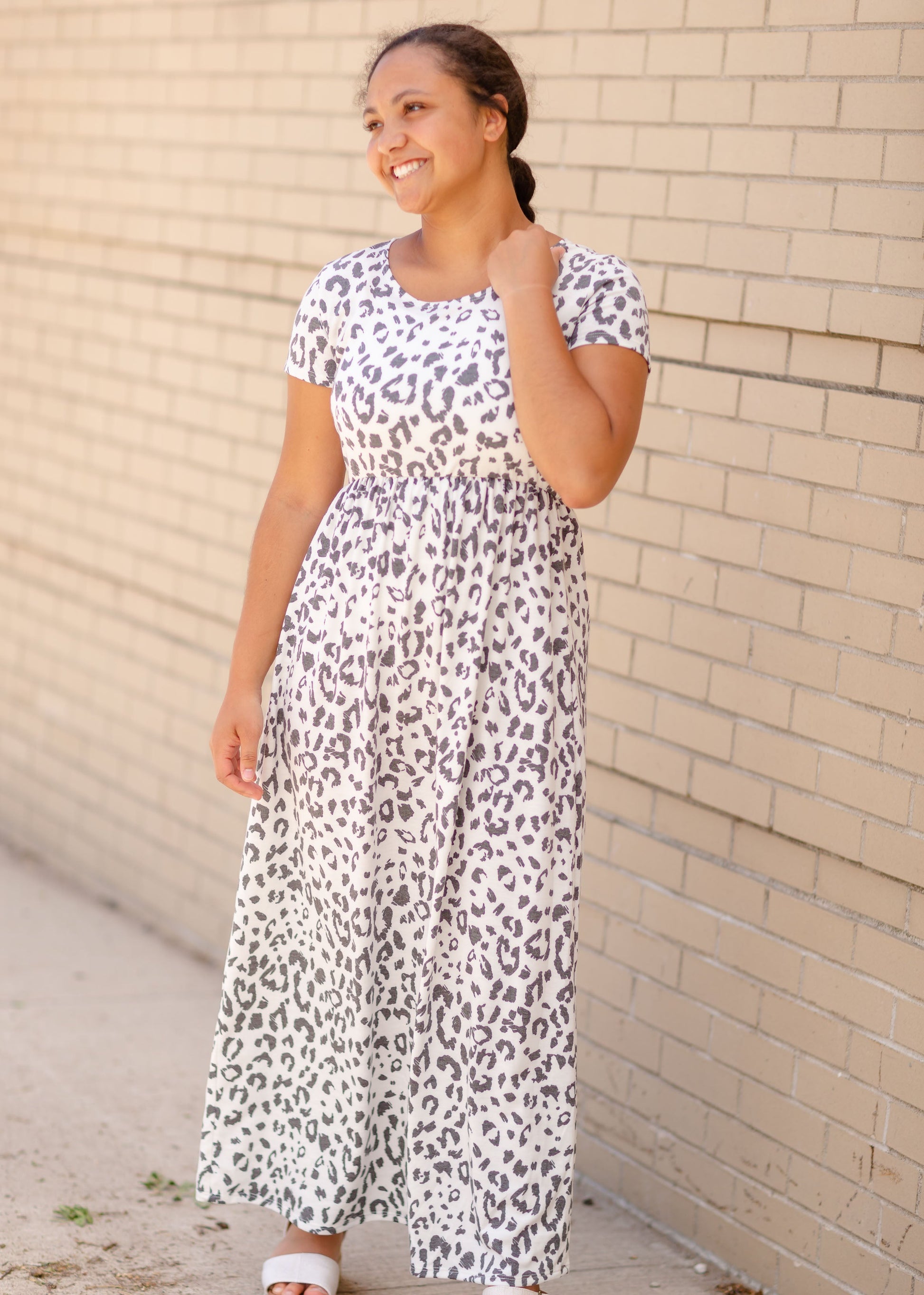 Short Sleeve Leopard Print Maxi Dress Dresses