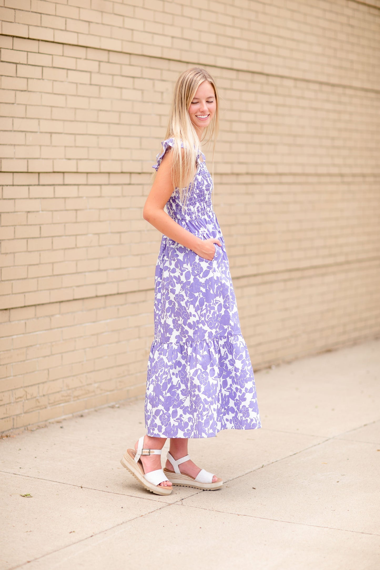 Smocked Bodice Flower Print Maxi Dress Dresses