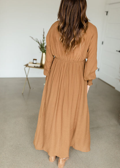 Smocked Details V-Neck Maxi Dress Dresses Wishlist