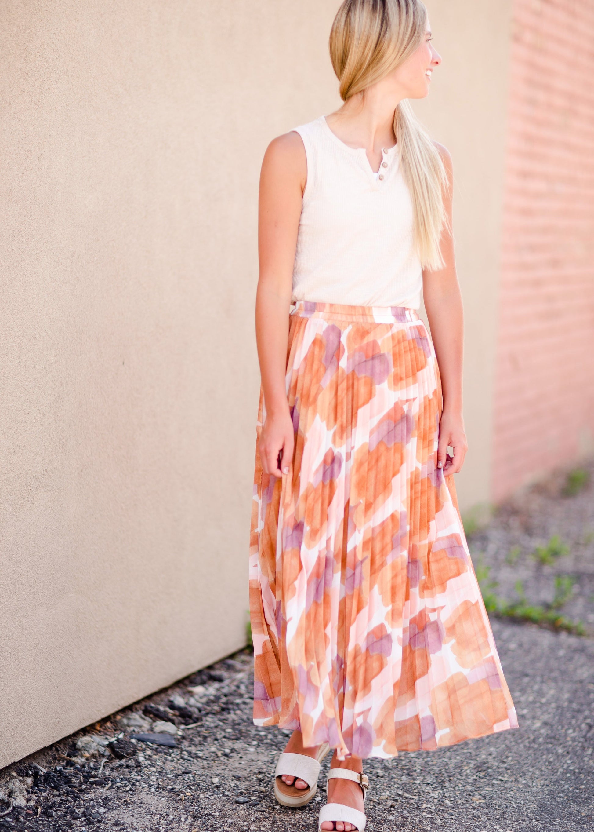 Split Neck Tank Top With Buttons Tops