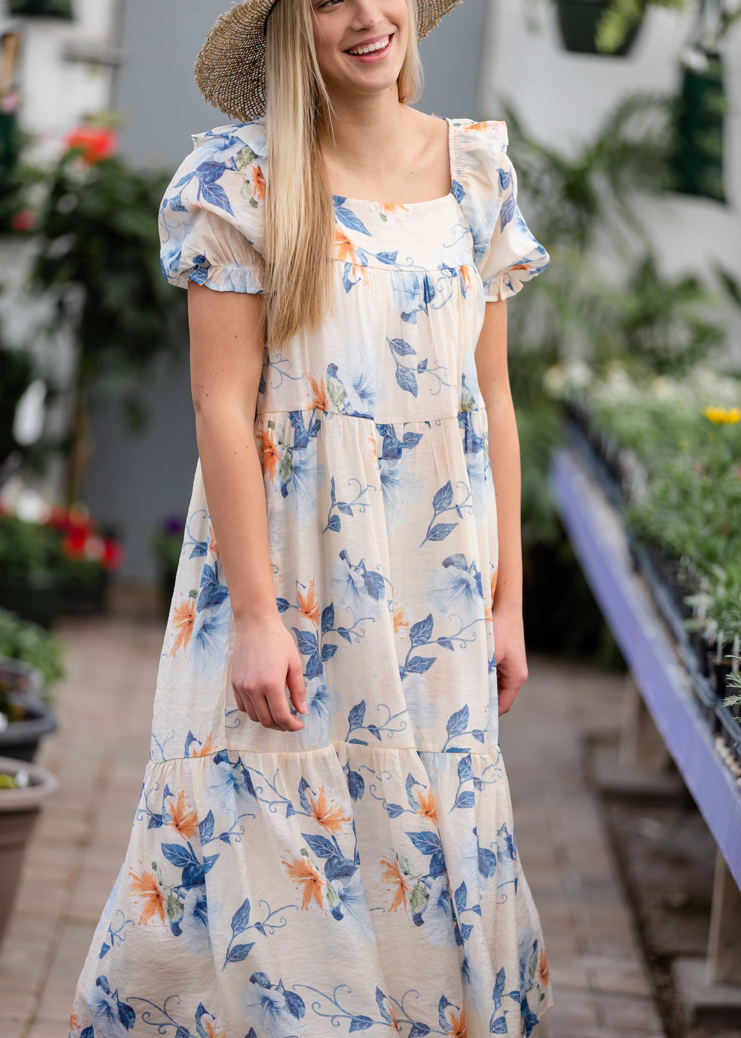 Square Neck Floral Print Midi Dress Dresses Hayden