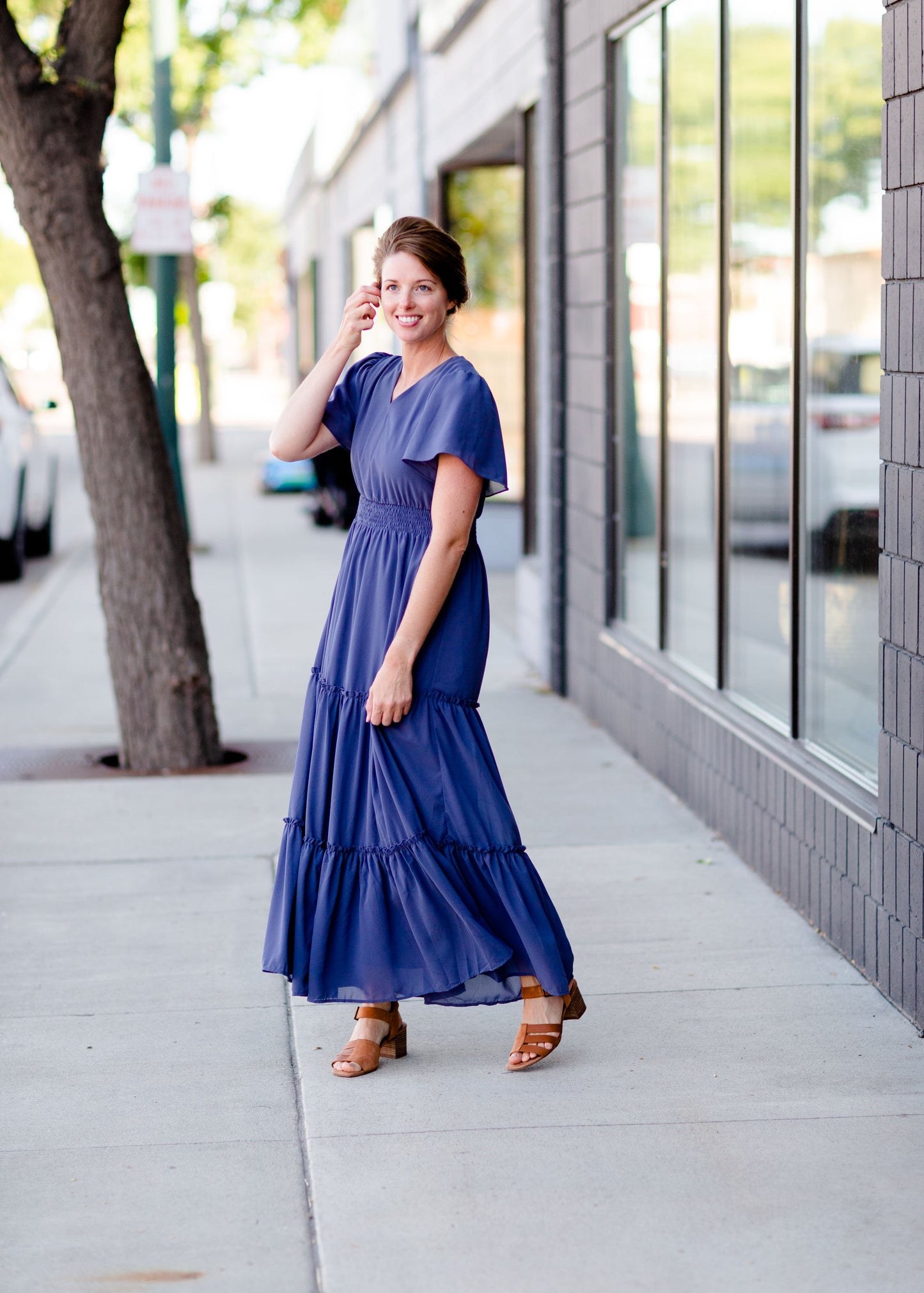 Stonewash Blue Floral Maxi Dress Dresses Mikarose