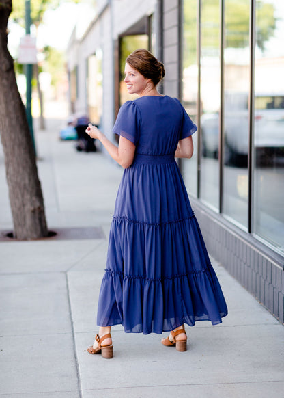 Stonewash Blue Floral Maxi Dress Dresses Mikarose