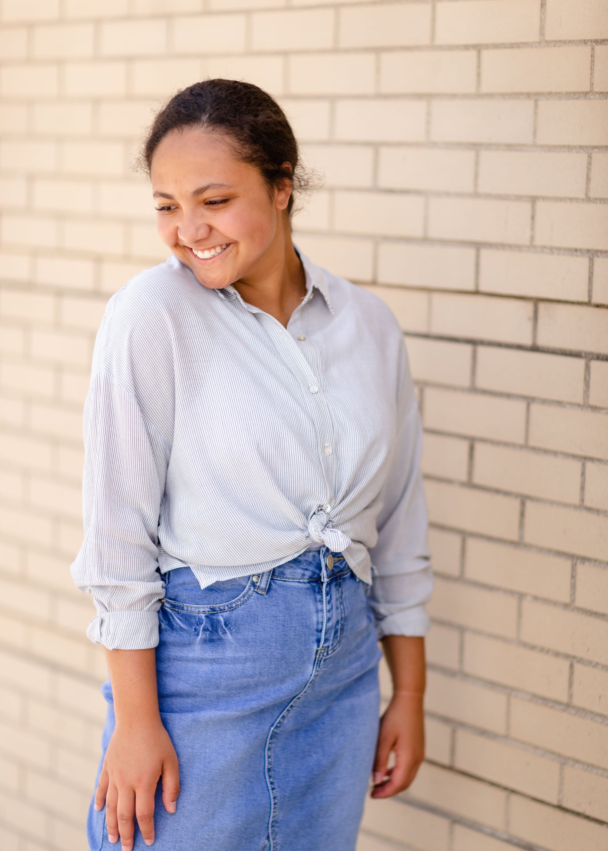 Striped Button Up Long Sleeve Top Tops