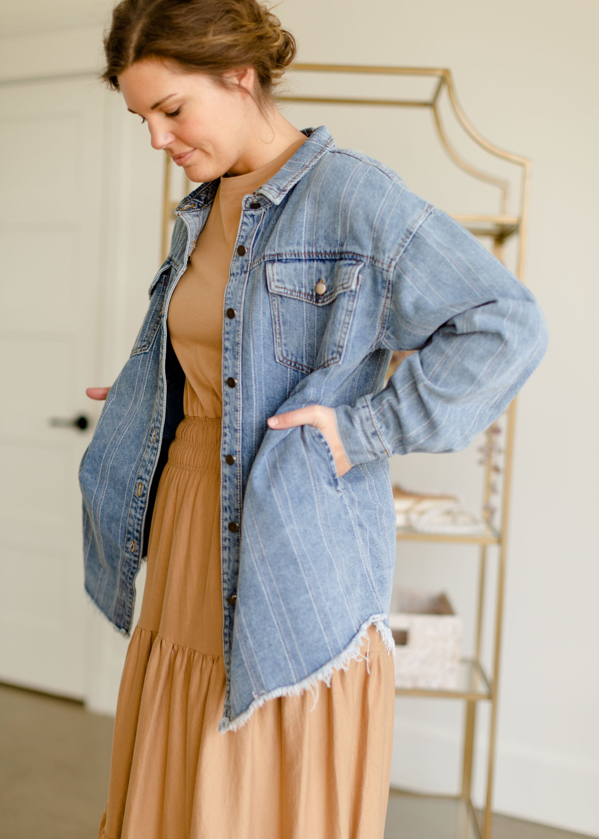 Striped Denim Shirt Jacket Tops Polagram