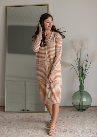 Striped Shellie Long Sleeve Cardigan Dress Shirt Heartloom