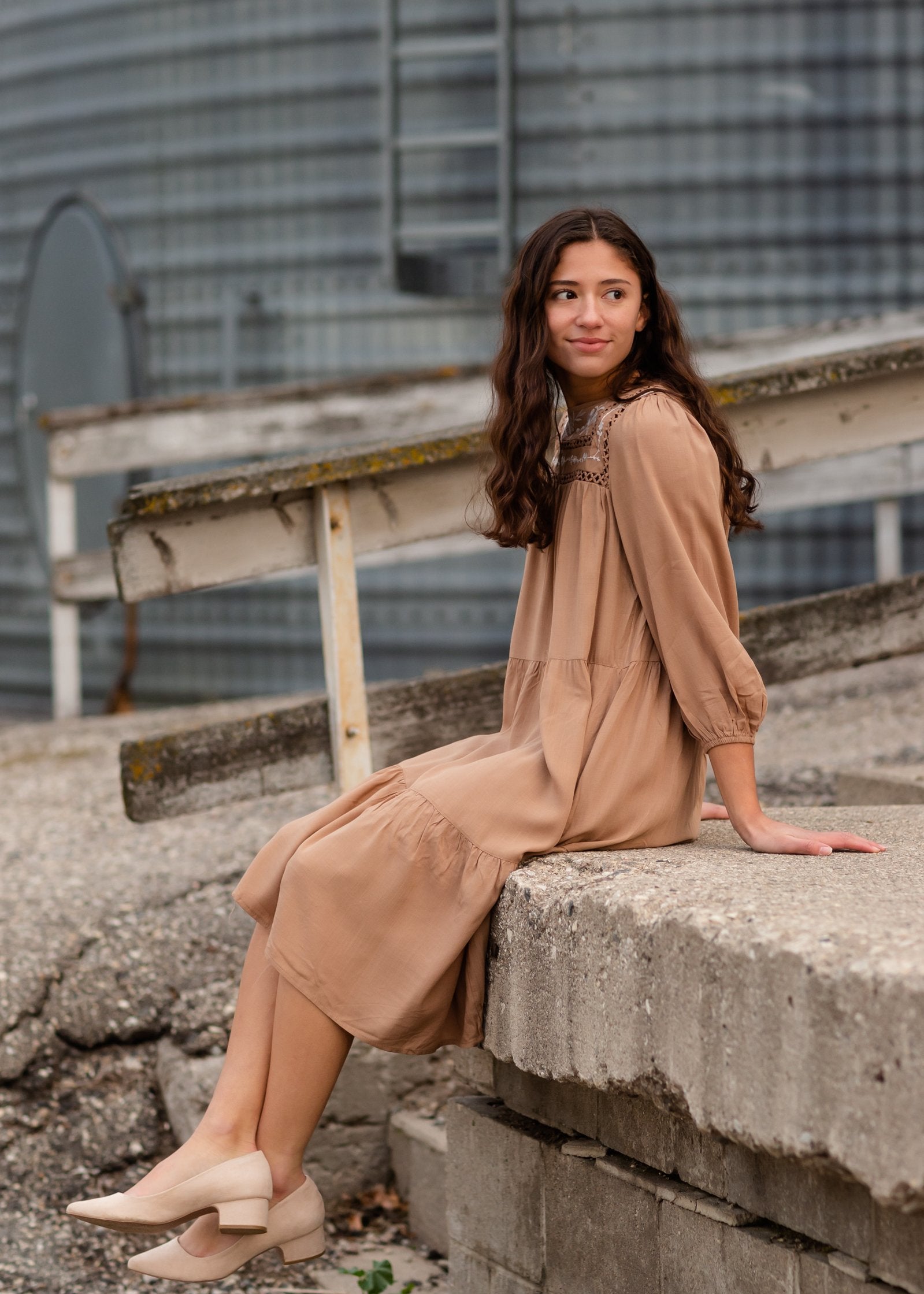 Tan Embroidered Tiered Midi Dress Dresses Polagram + BaeVely