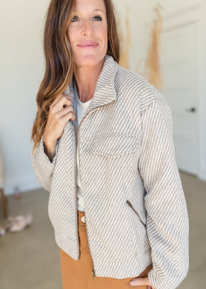 Taupe Collar Zipper Pocket Jacket Tops Pologram