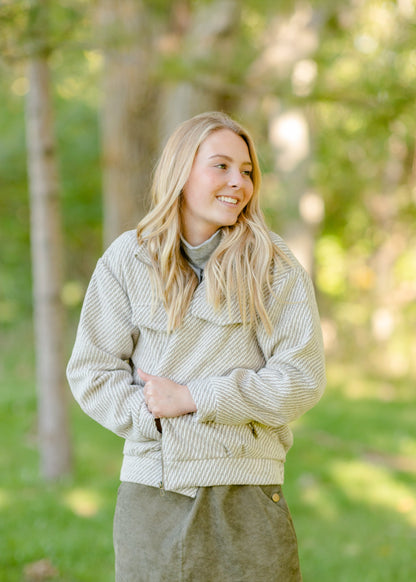 Taupe Collar Zipper Pocket Jacket Tops Pologram