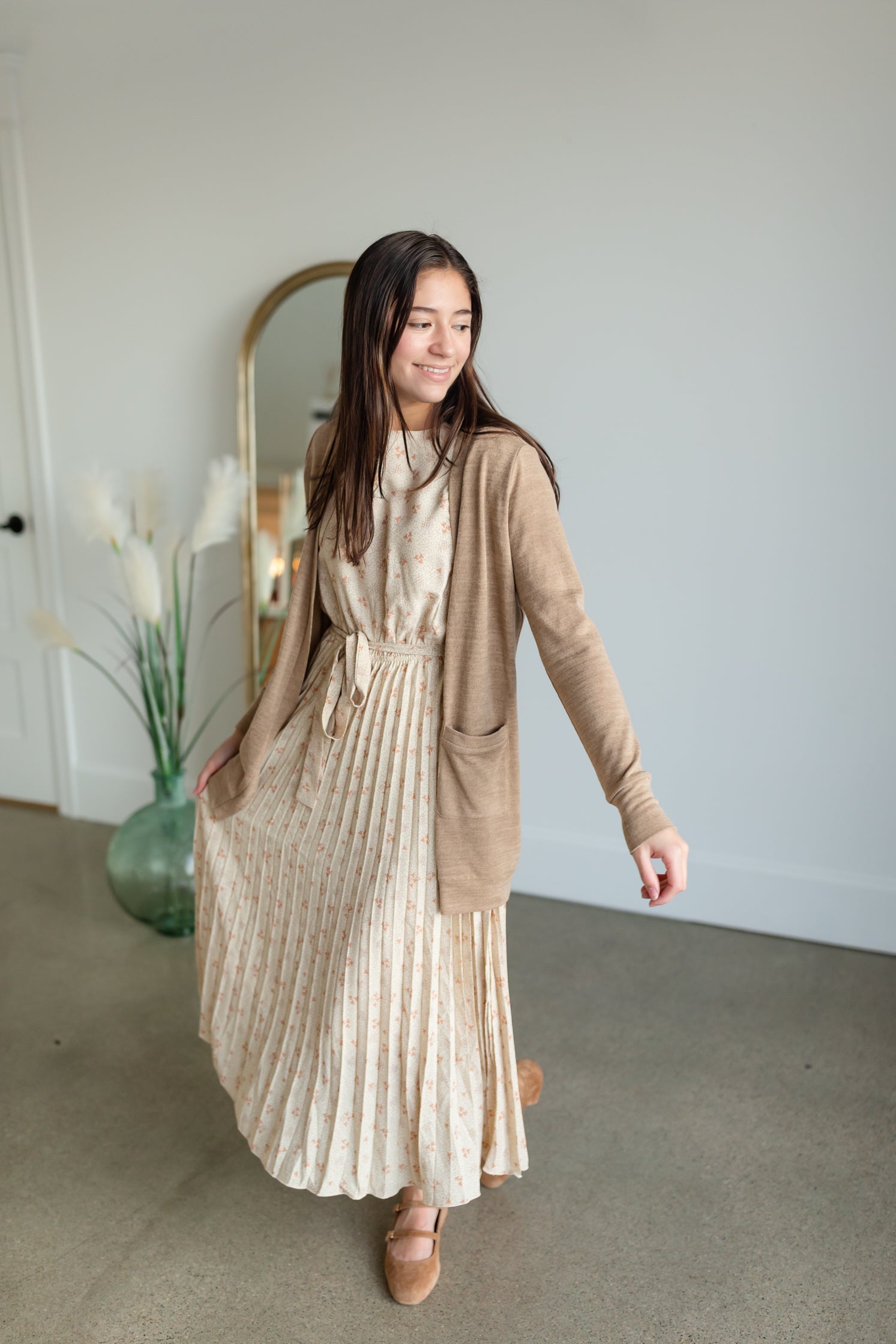 Taupe Flutter Sleeve Pleated Maxi Dress Dresses pOL