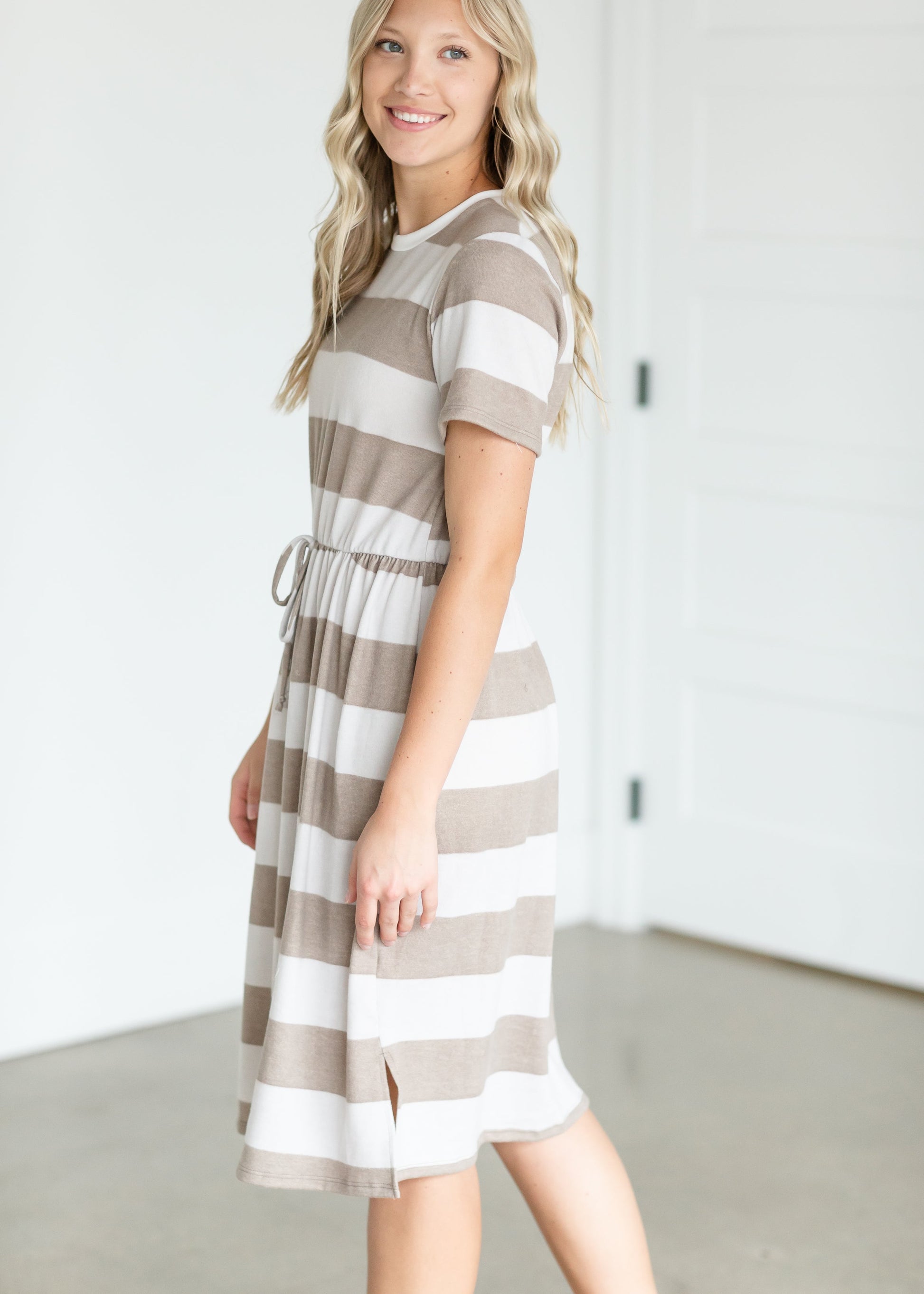 Taupe & Ivory Striped Midi Dress Dresses