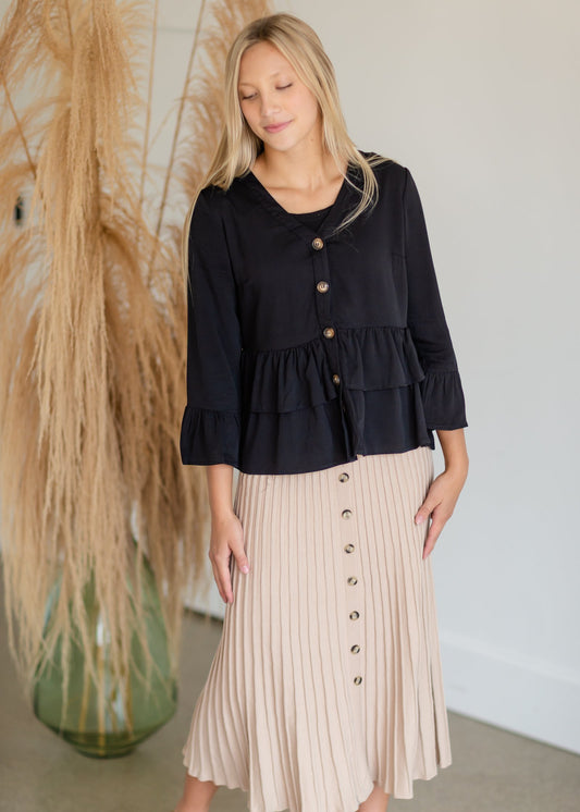 Taupe Ribbed Button Midi Skirt Skirts Wishlist