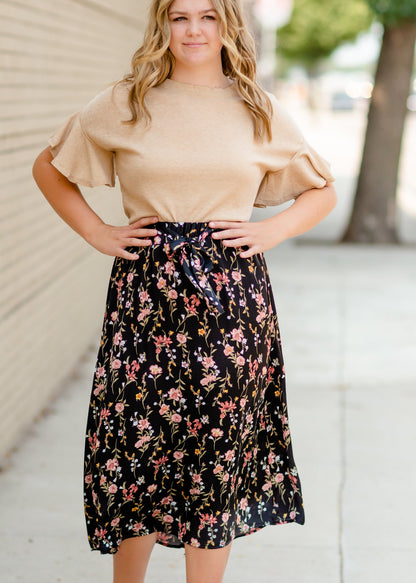 Taupe Ribbed Knit Bell Sleeve T-Shirt Tops Hayden Los Angeles