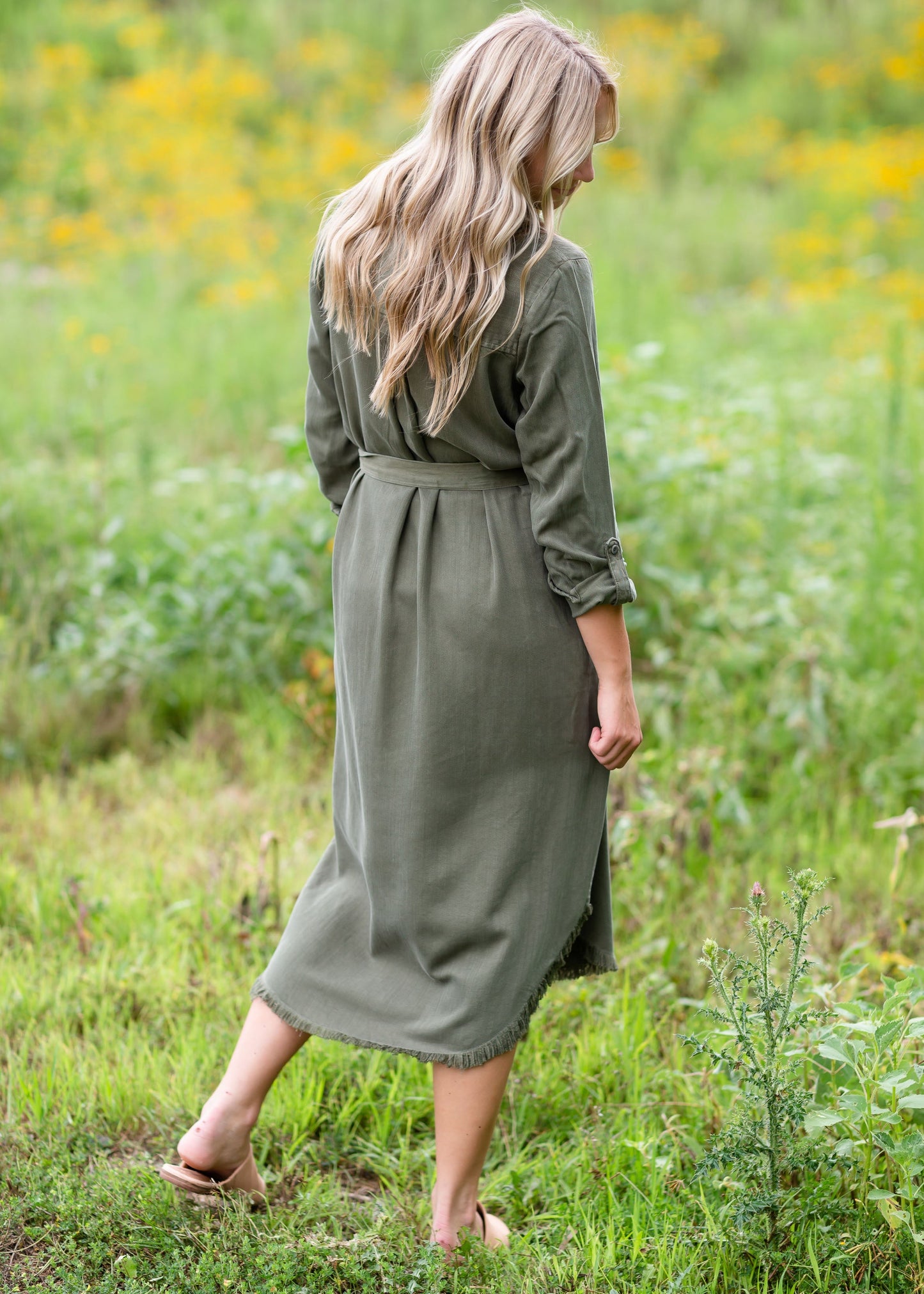 The Bobbie Olive Green Belted Midi Dress Dresses