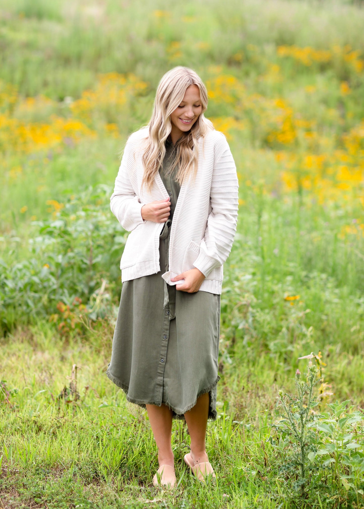 The Bobbie Olive Green Belted Midi Dress Dresses